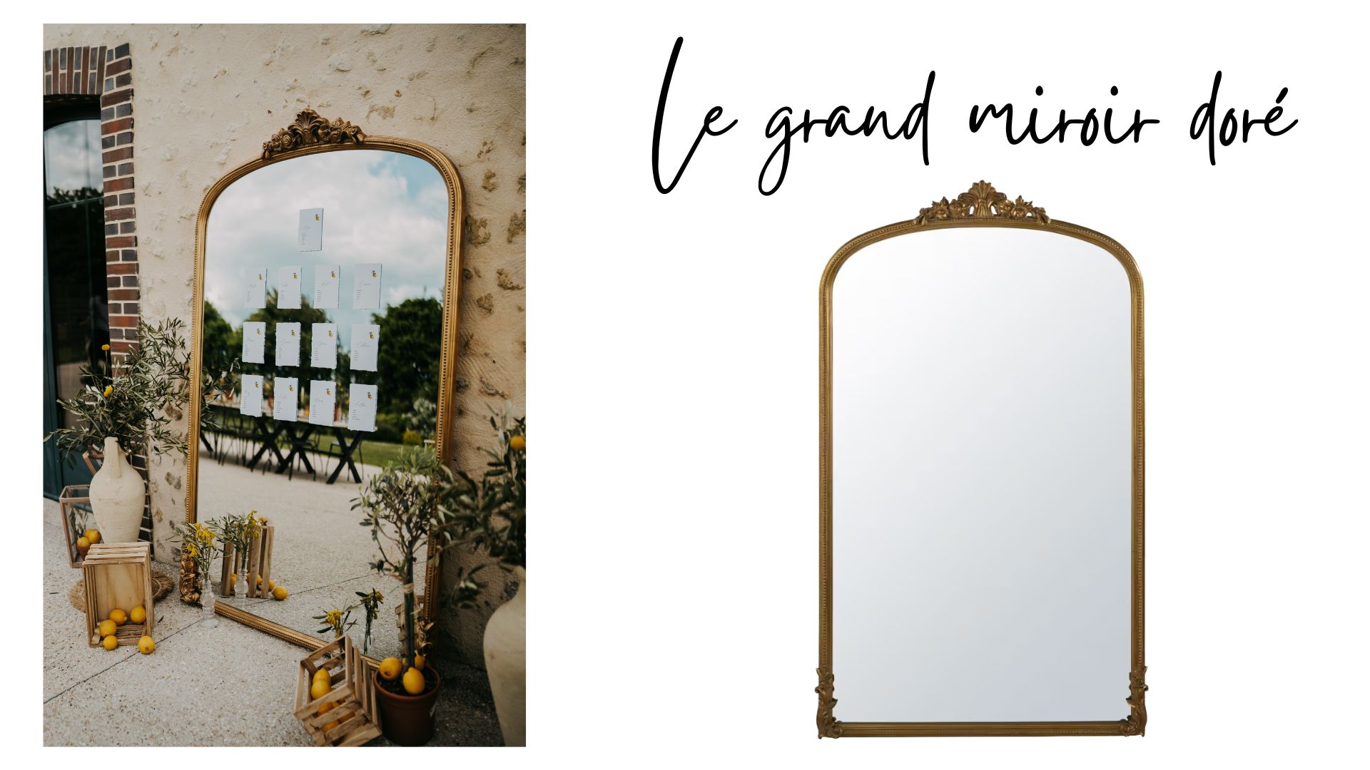 Grand miroir XXL doré baroque en location
