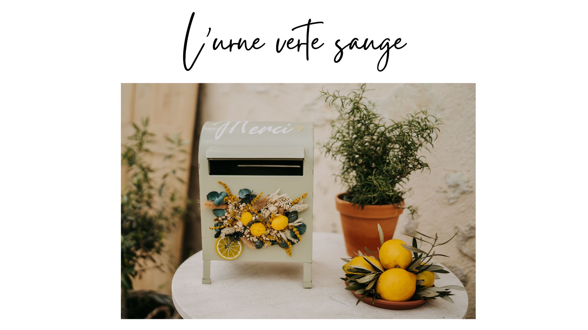 urne en fer verte sauge en location Tiana Events
