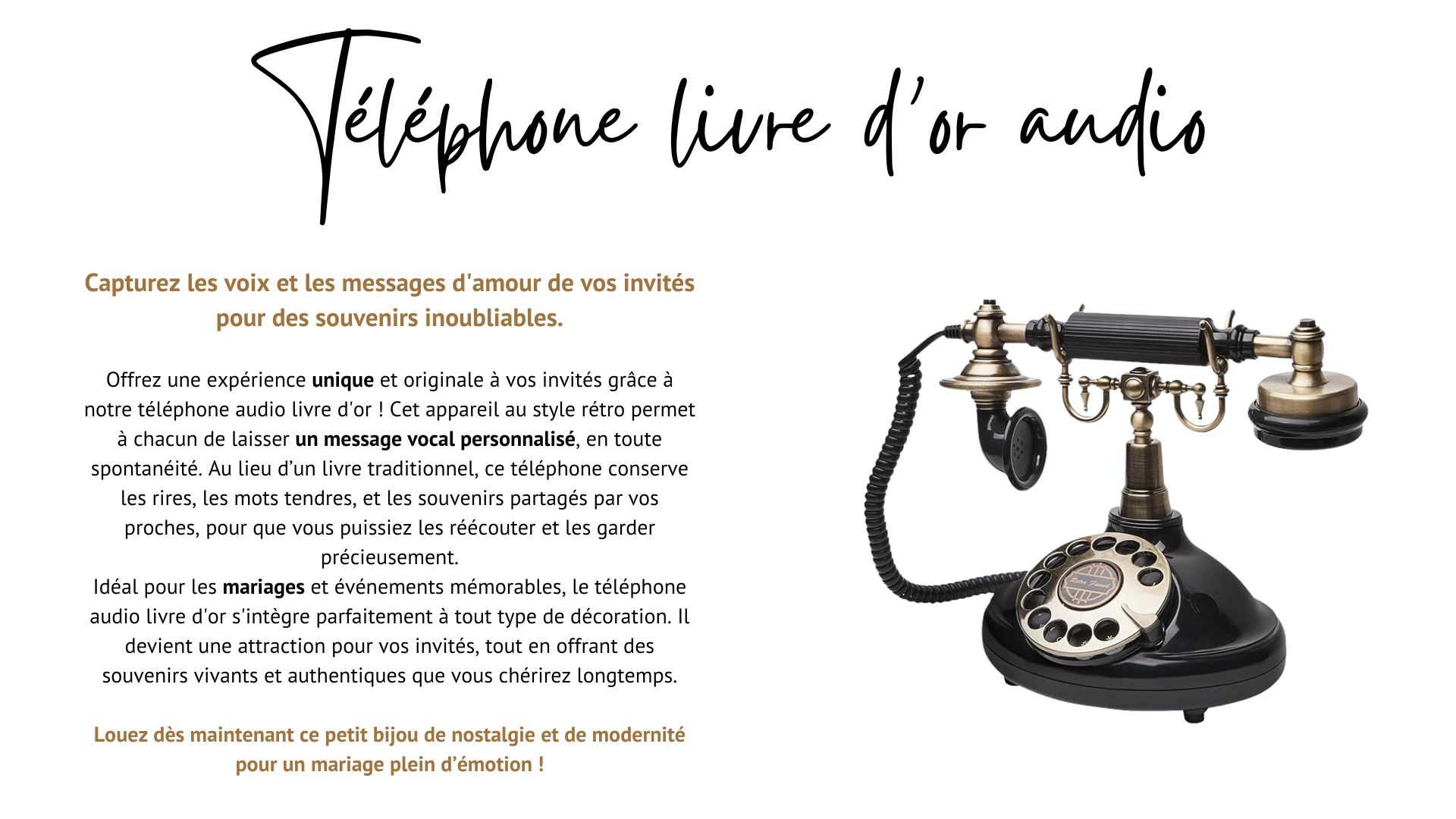 Téléphone livre d'or audio en location Tiana Events