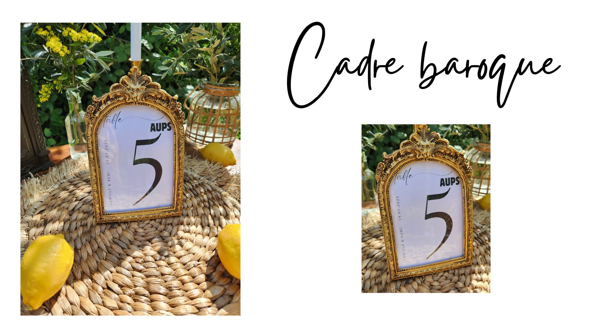 Cadre doré baroque en location by Tiana Events