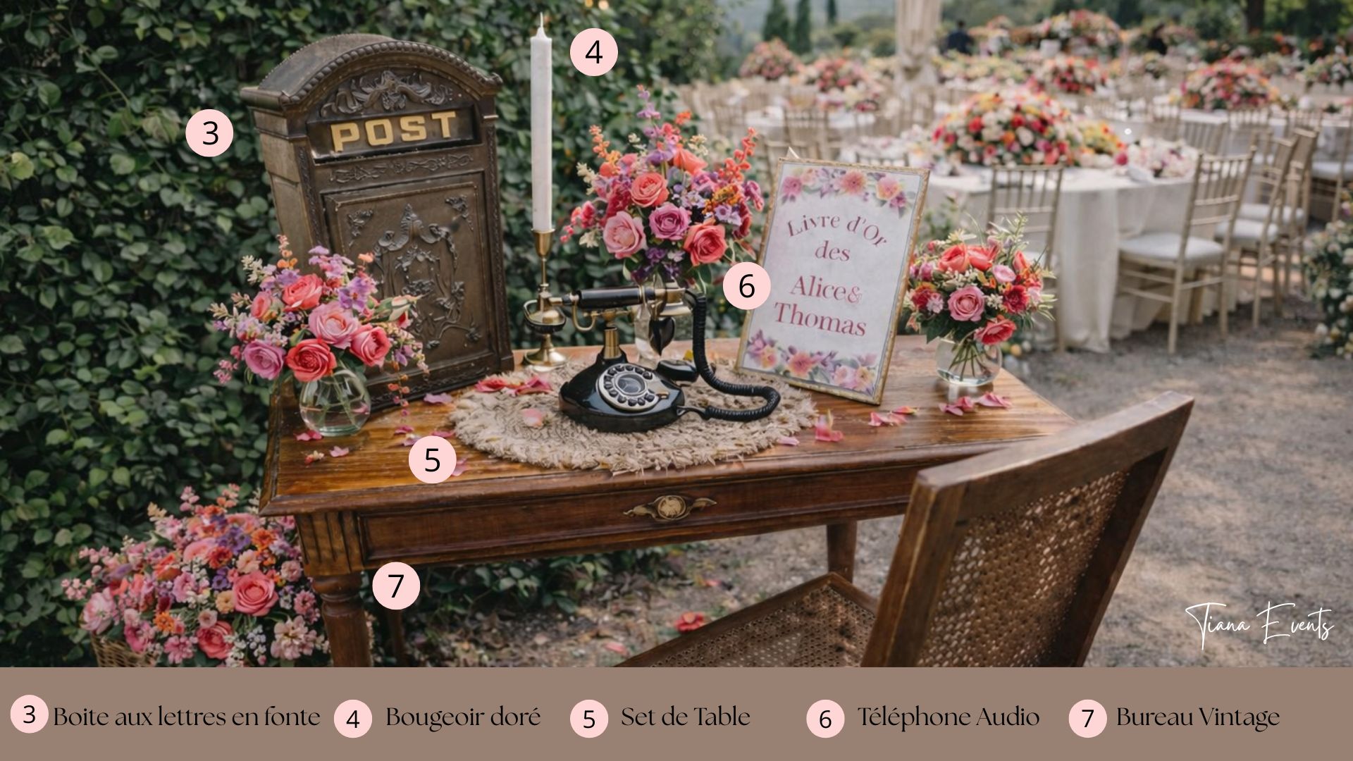 Bureau vintage & téléphone audio mariage