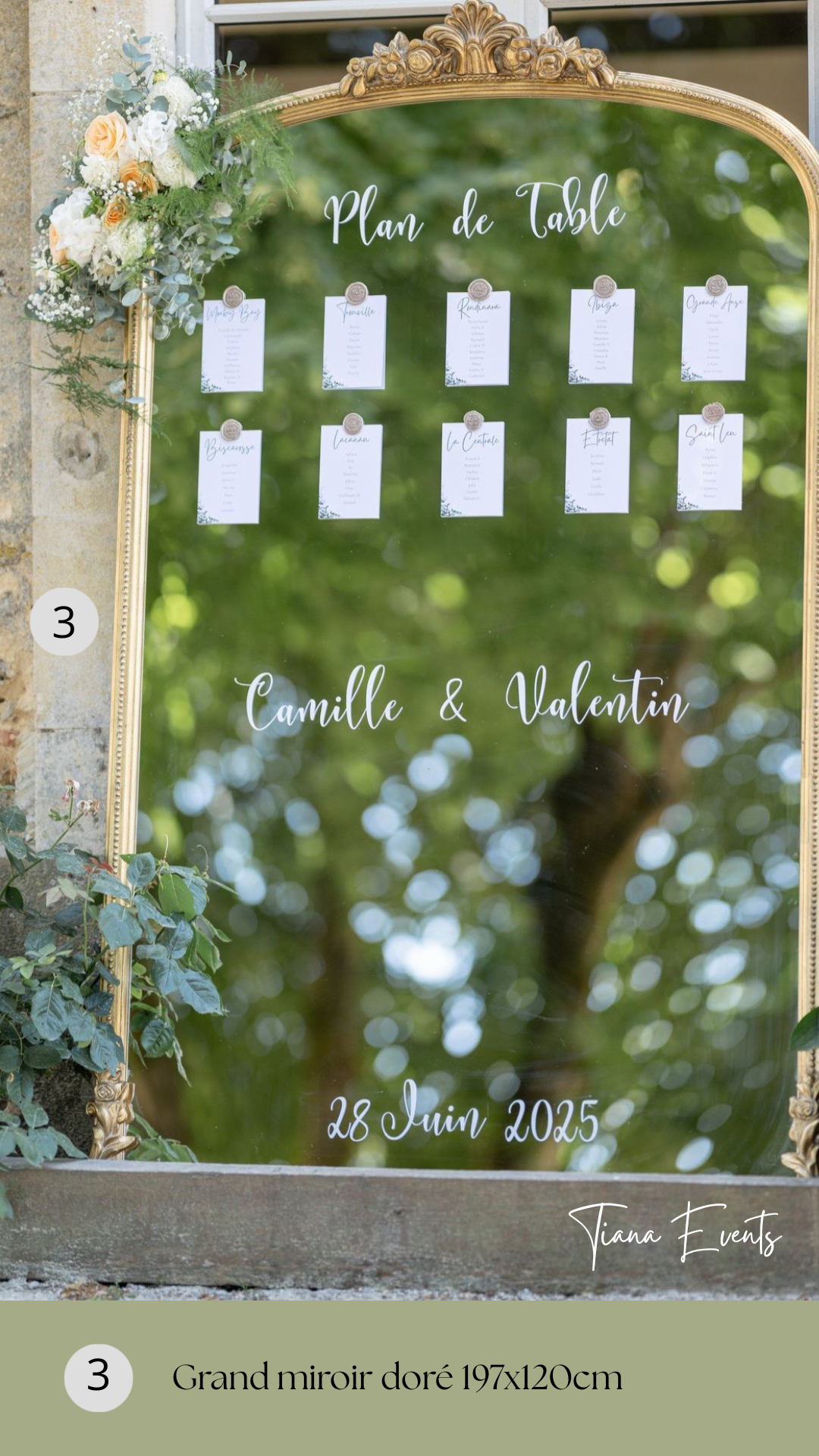 Location grand Miroir doré Tiana Events