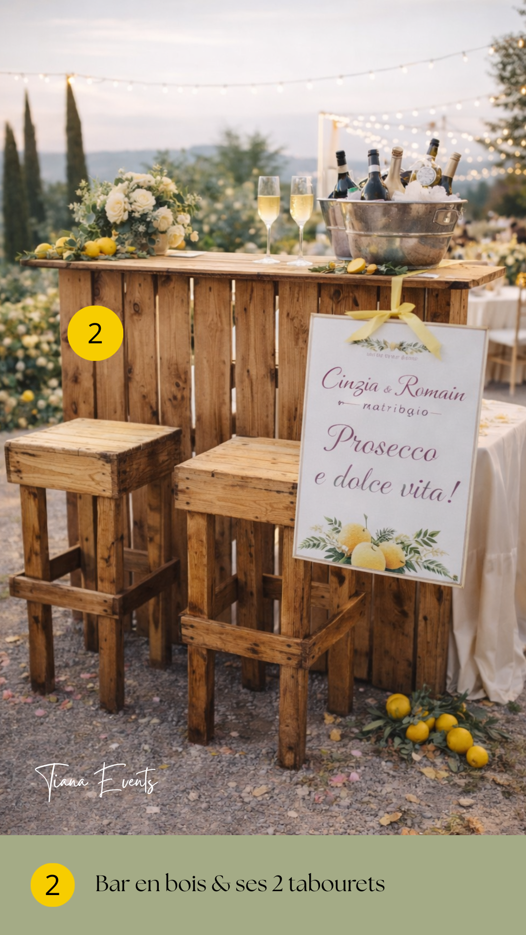 bar en bois et ses 2 tabourets location mariage
