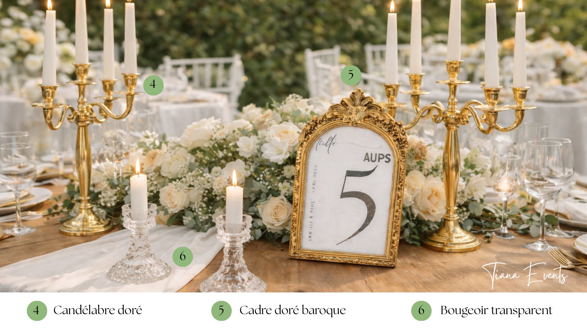 bougeoirs doré location mariage tiana events