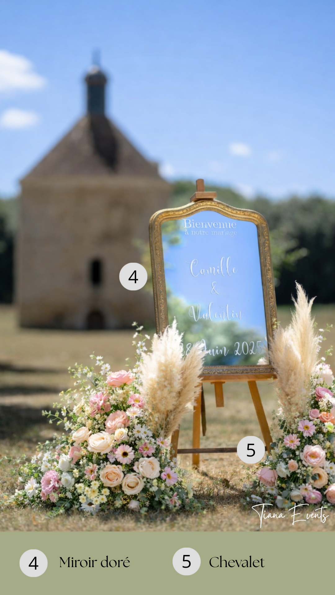 Location moyen miroir doré Tiana Events