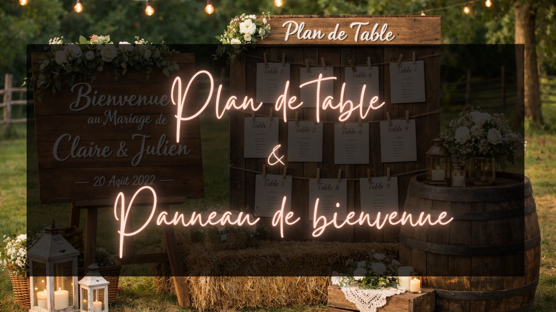 plan de table et panneau de bienvenue location